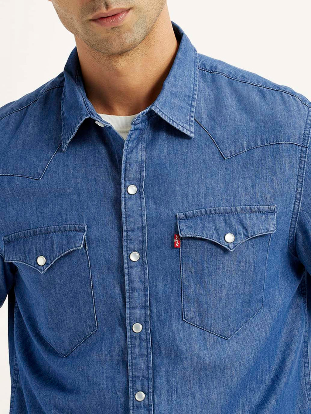 Men's Solid Blue Slim Fit Denim Shirt