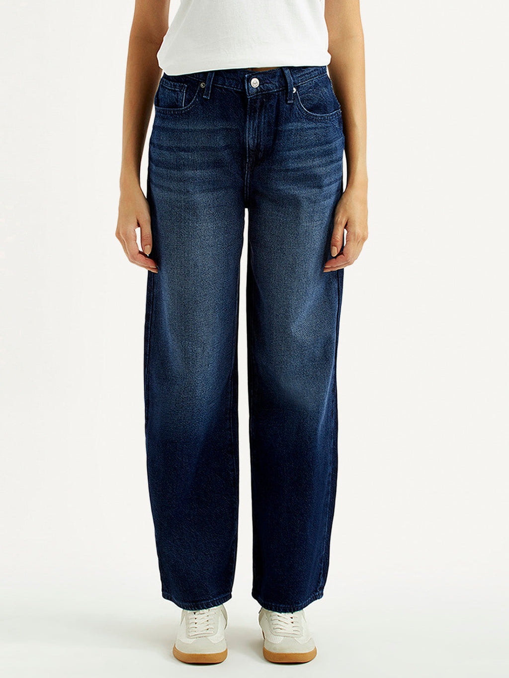 Women's Dark Blue Wide Leg Fit High Rise Jeans