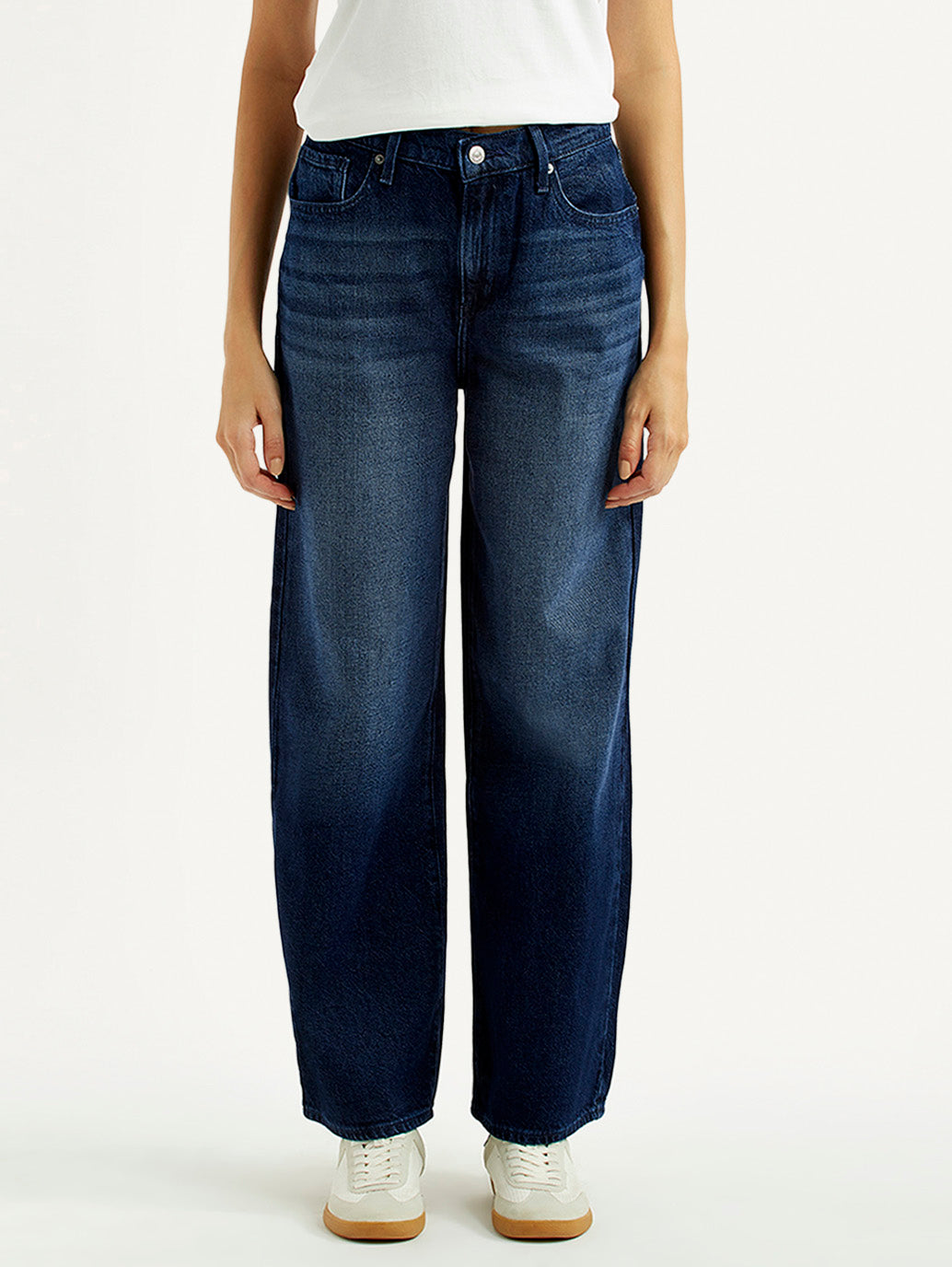 Women's Dark Blue Wide Leg Fit High Rise Jeans