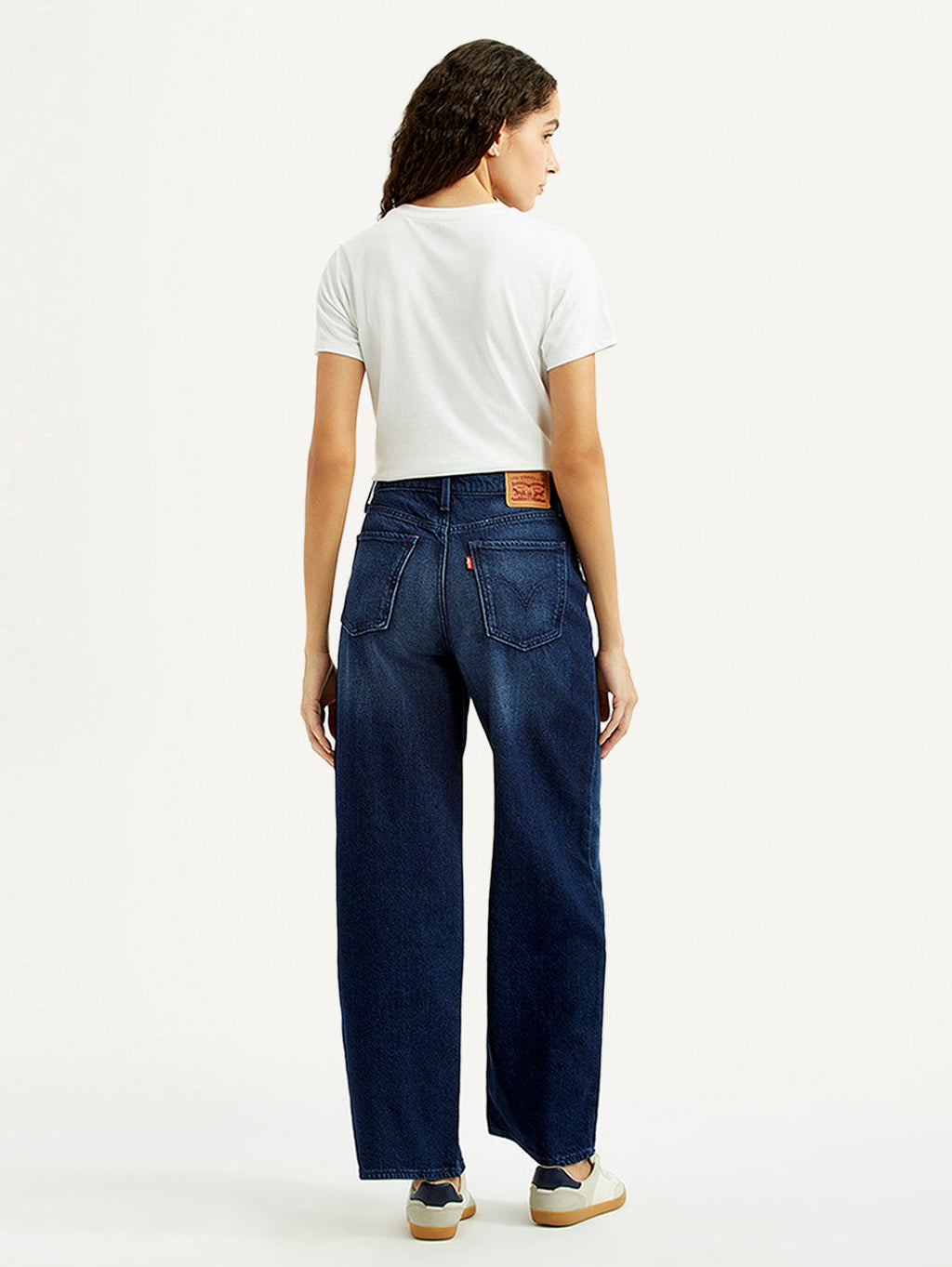 Women's Dark Blue Wide Leg Fit High Rise Jeans