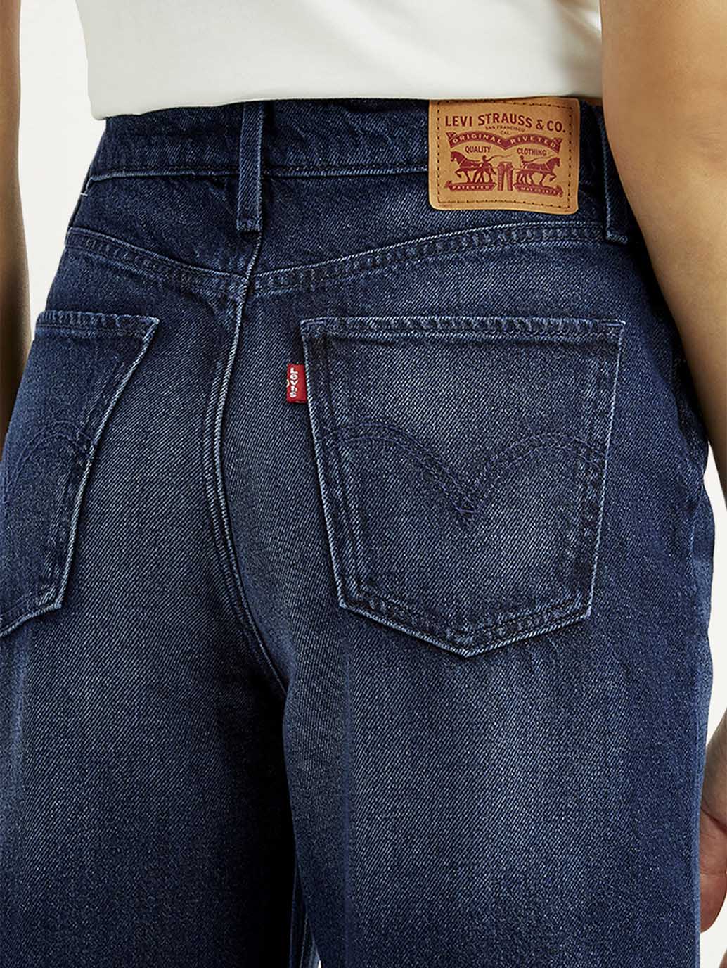 Women's Dark Blue Wide Leg Fit High Rise Jeans