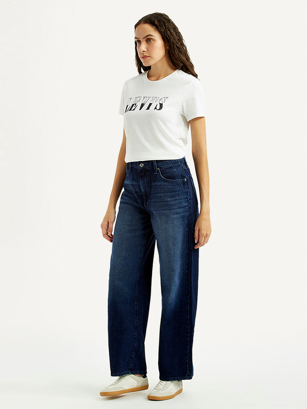 Women's Dark Blue Wide Leg Fit High Rise Jeans