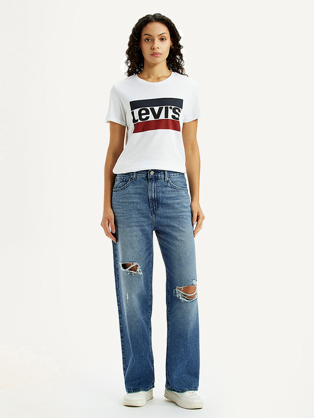 Women's Blue Wide Leg Fit High Rise Jeans