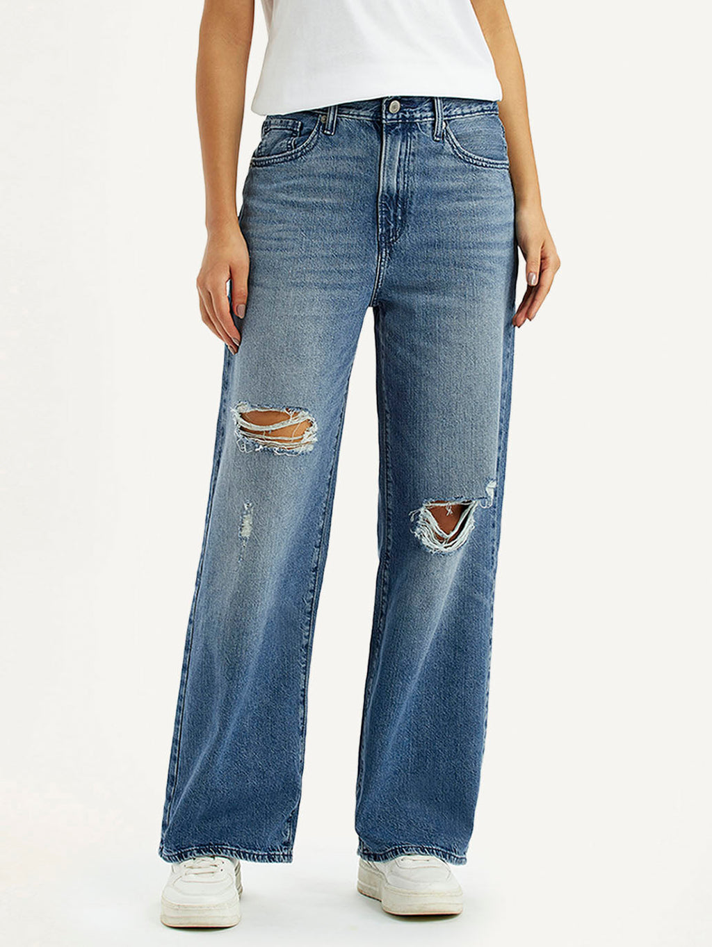 Women's Blue Wide Leg Fit High Rise Jeans