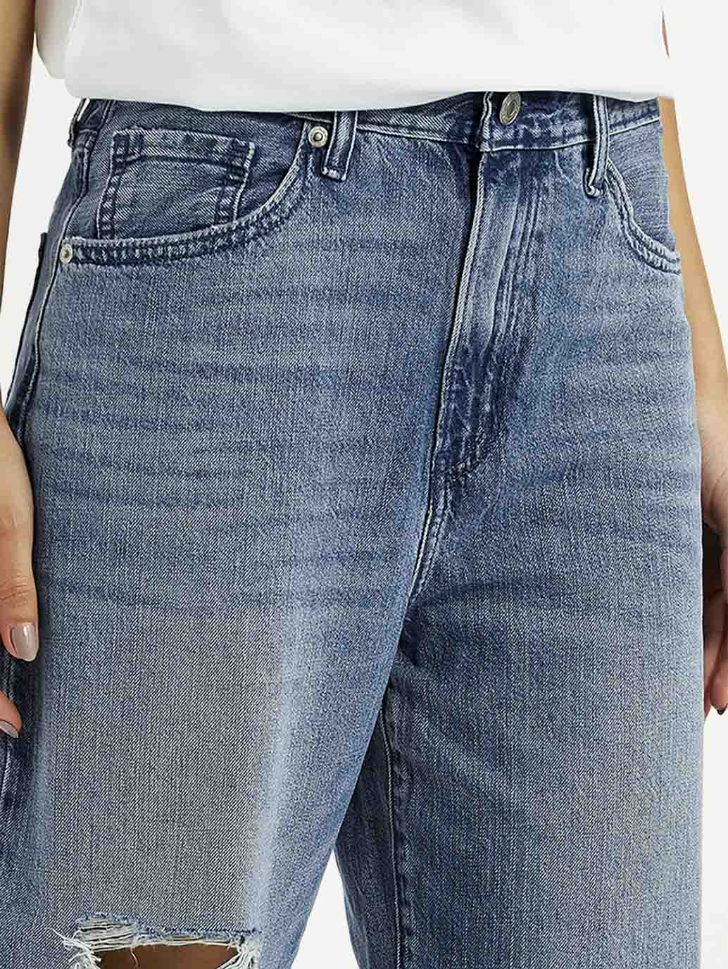 Women's Blue Wide Leg Fit High Rise Jeans