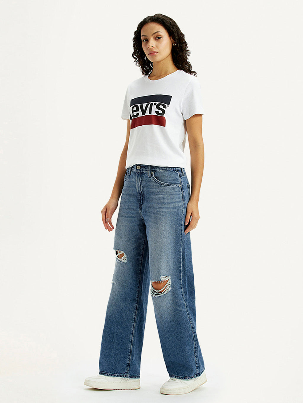 Women's Blue Wide Leg Fit High Rise Jeans