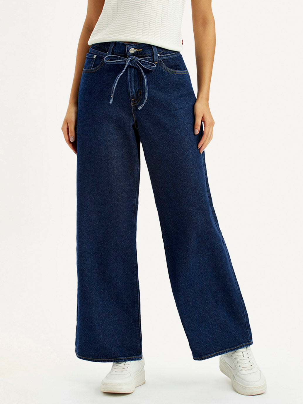 Women's Dark Blue XL Straight Loose Fit Mid Rise Jeans