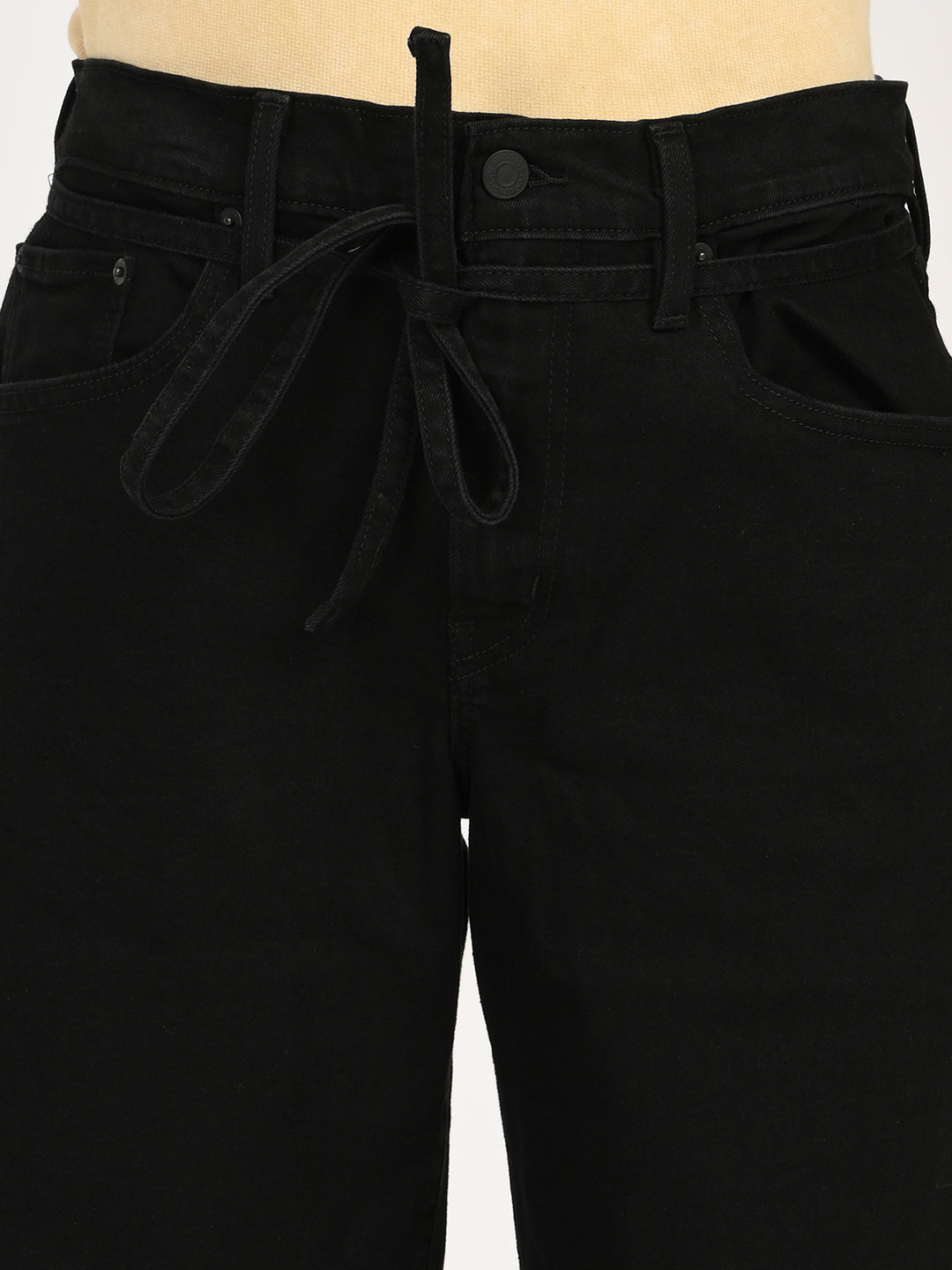 Women's Black XL Straight Loose Straight Fit Mid Rise Jeans