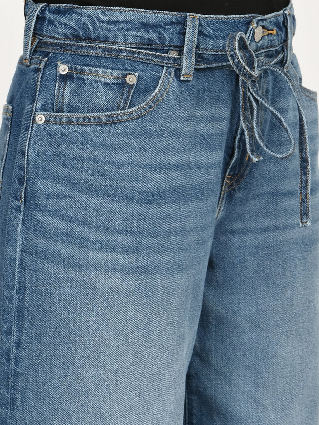Women's Blue XL Straight Loose Fit Mid Rise Jeans