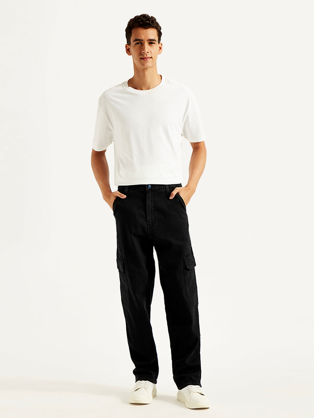 Men's 568 Black Loose Straight Cargo Trousers