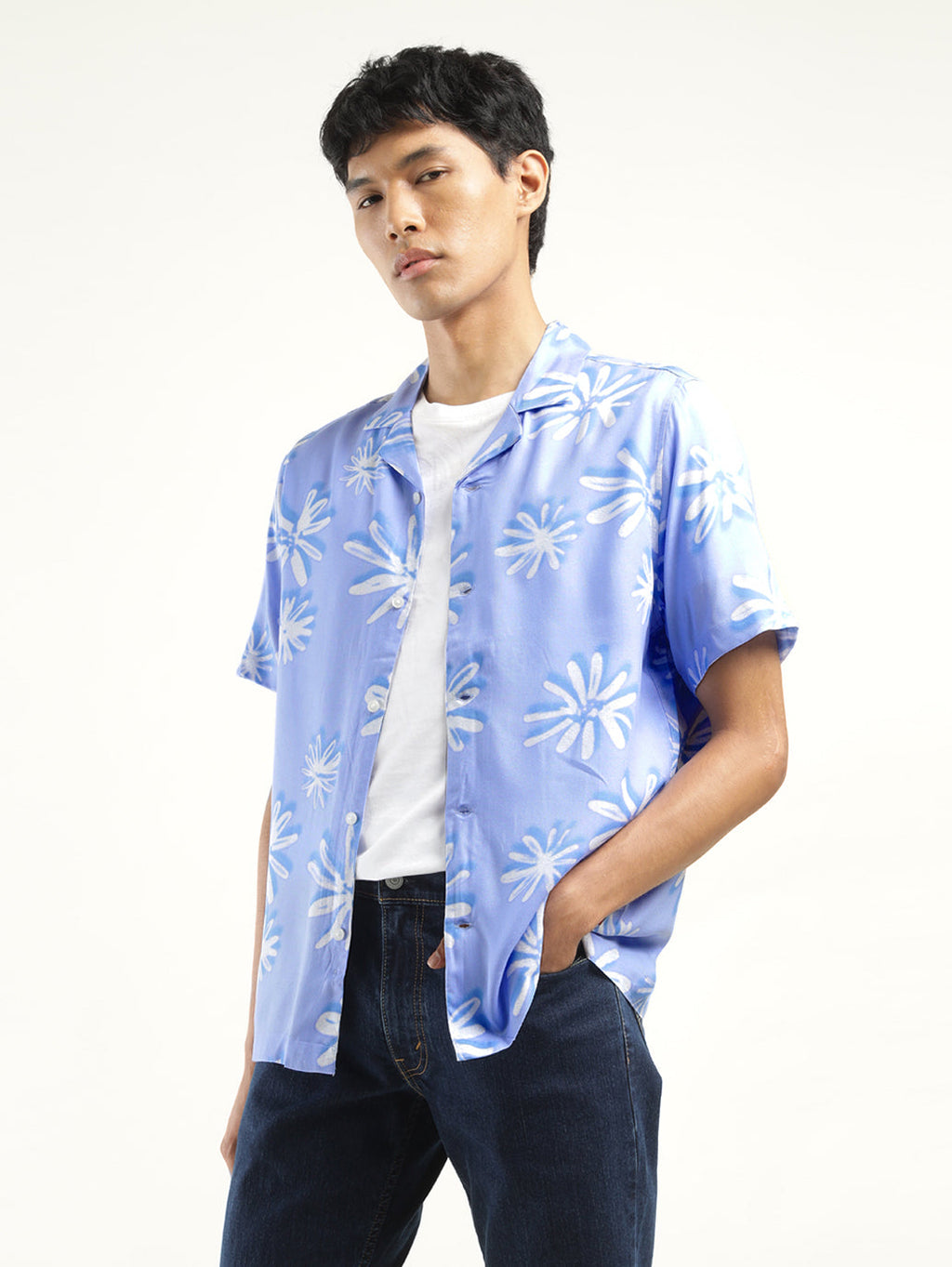Men's Floral Print Camp Shirt