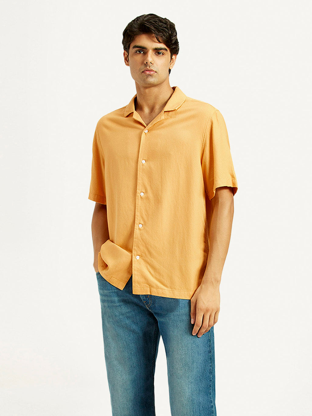 Men's Solid Mustard Camp Shirt