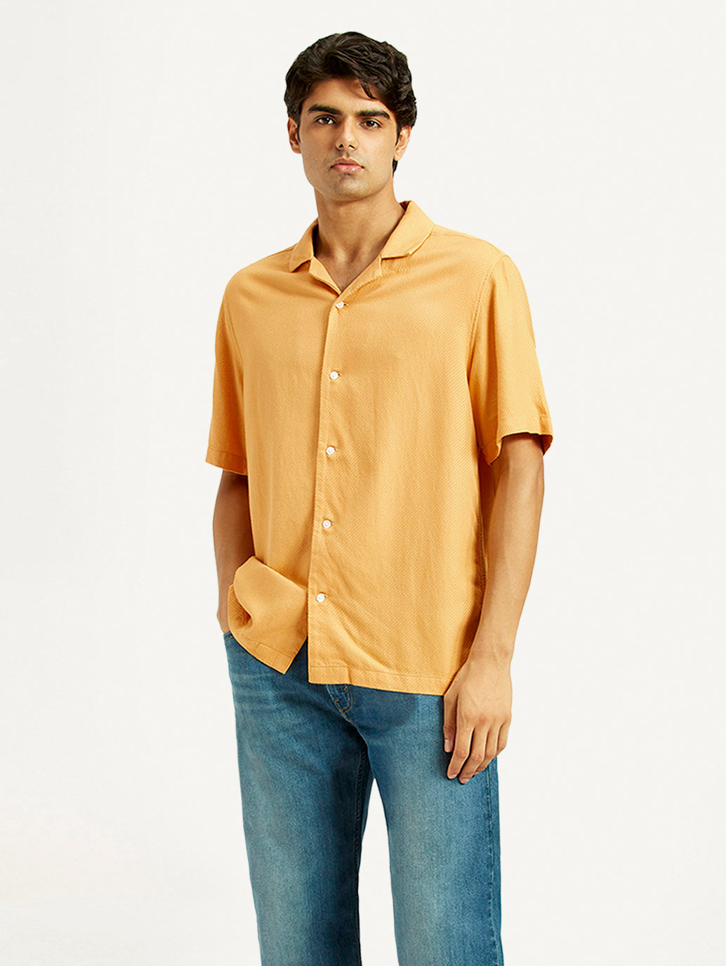 Men's Solid Mustard Camp Shirt