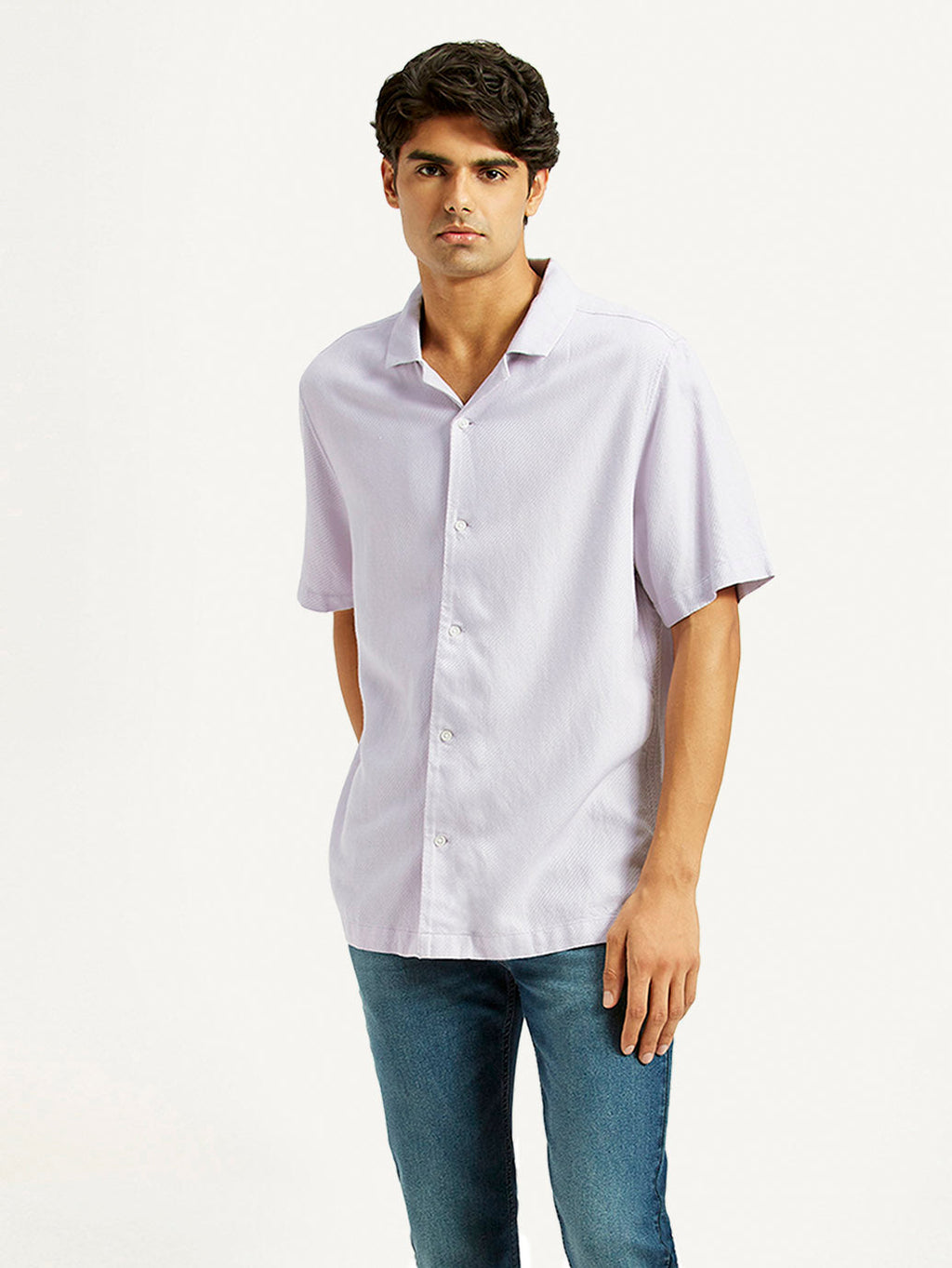Men's Solid Lilac Camp Shirt