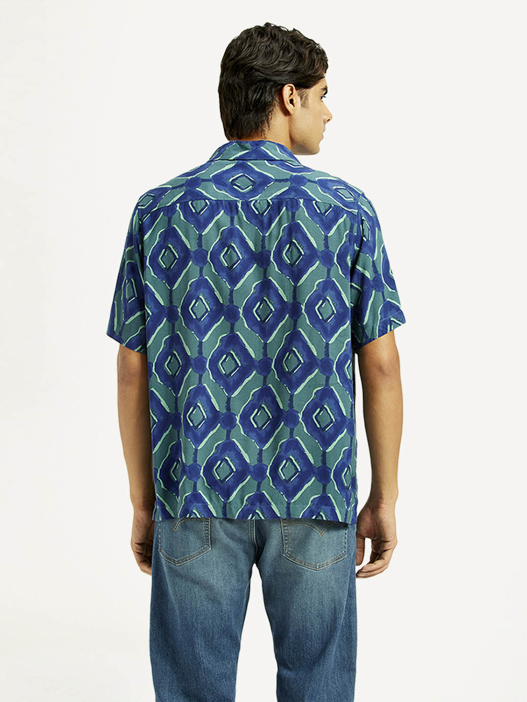 Men's Geometric Blue Camp Shirt