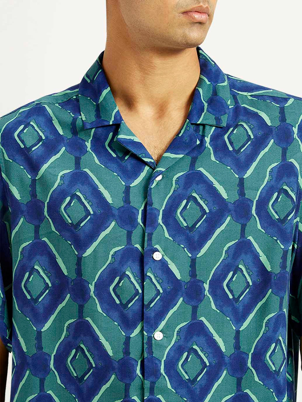 Men's Geometric Blue Camp Shirt