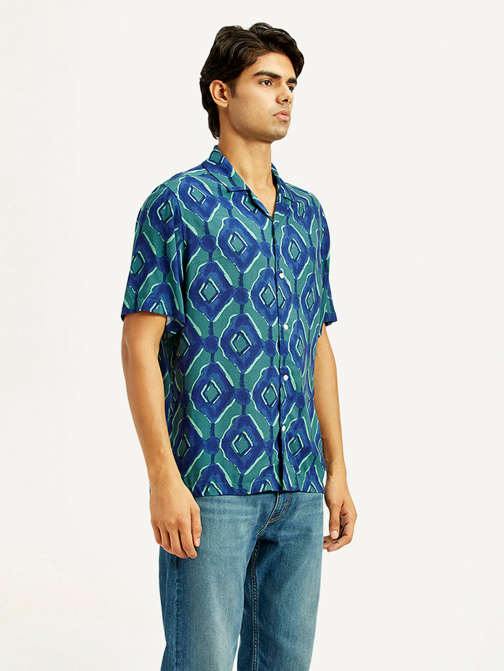 Men's Geometric Blue Camp Shirt