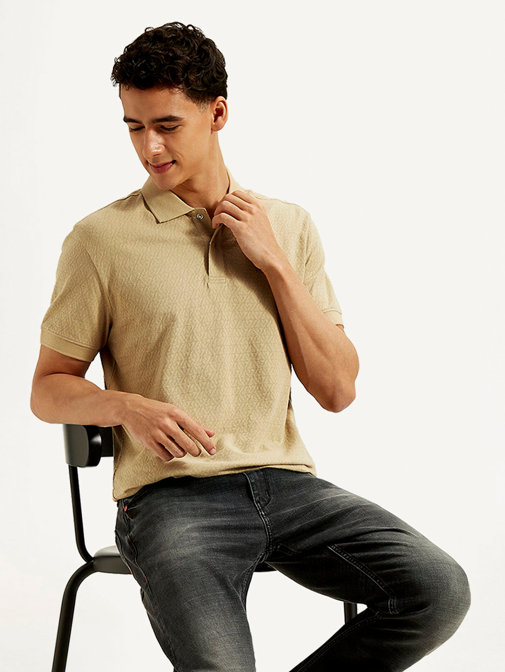 Men's Geometric Slim Fit Polo T-shirt