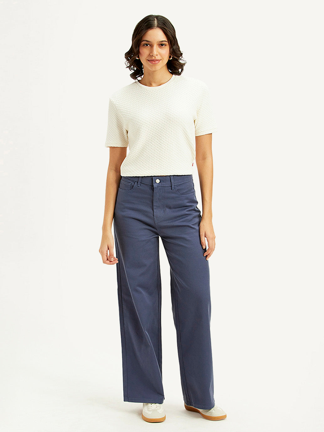 Women's Navy Blue Vintage Chino Wideleg Fit High Rise Jeans