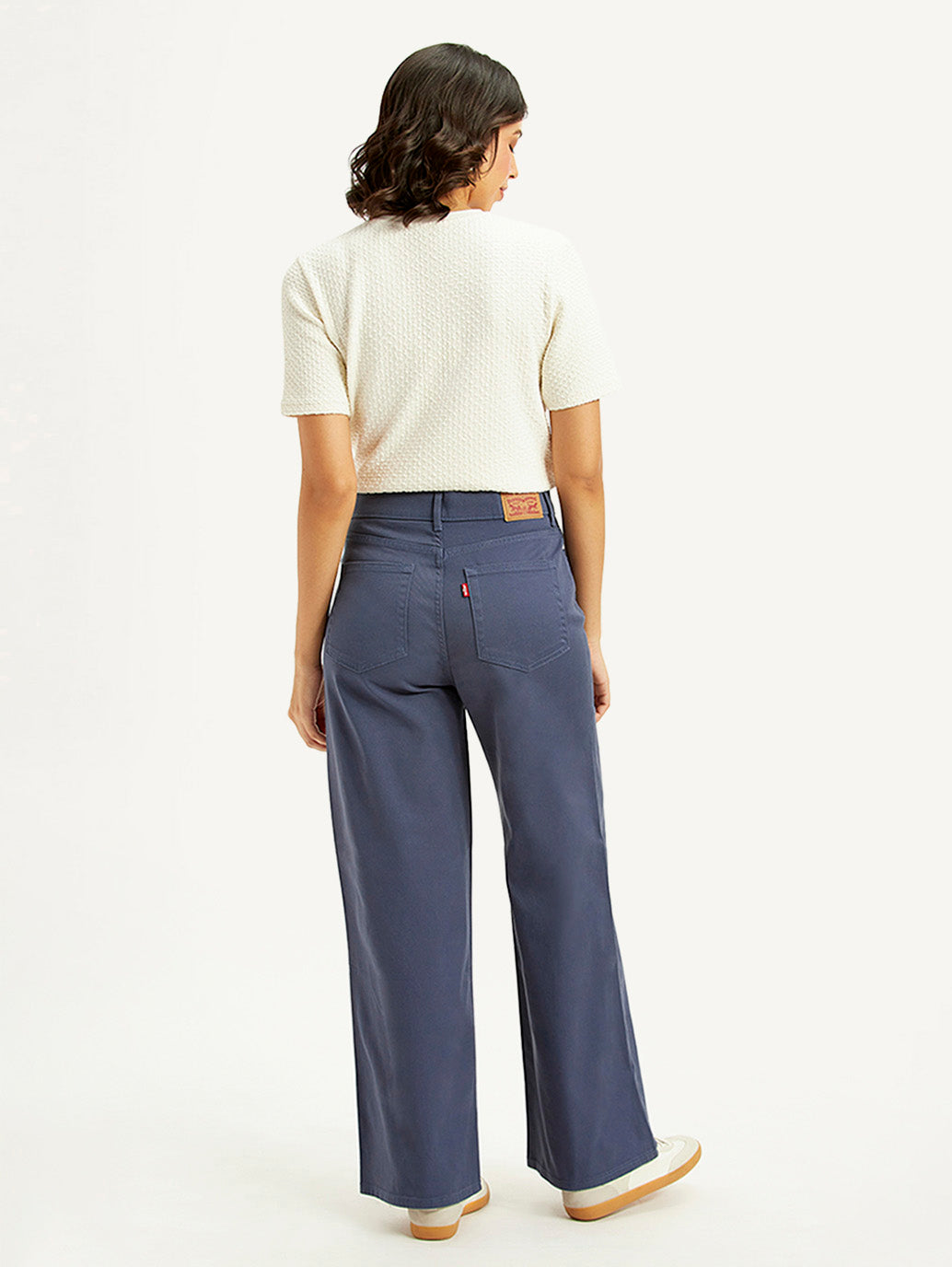 Women's Navy Blue Vintage Chino Wideleg Fit High Rise Jeans
