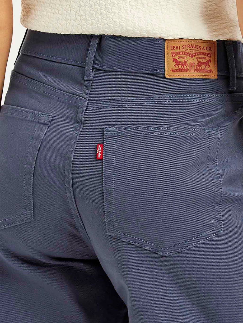 Women's Navy Blue Vintage Chino Wideleg Fit High Rise Jeans