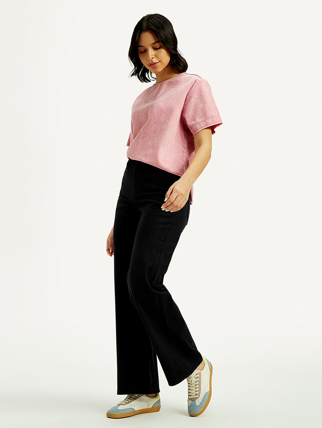 Women's Redloop Black Ribcage Bell Bottom Wide Leg Fit High Rise Jeans