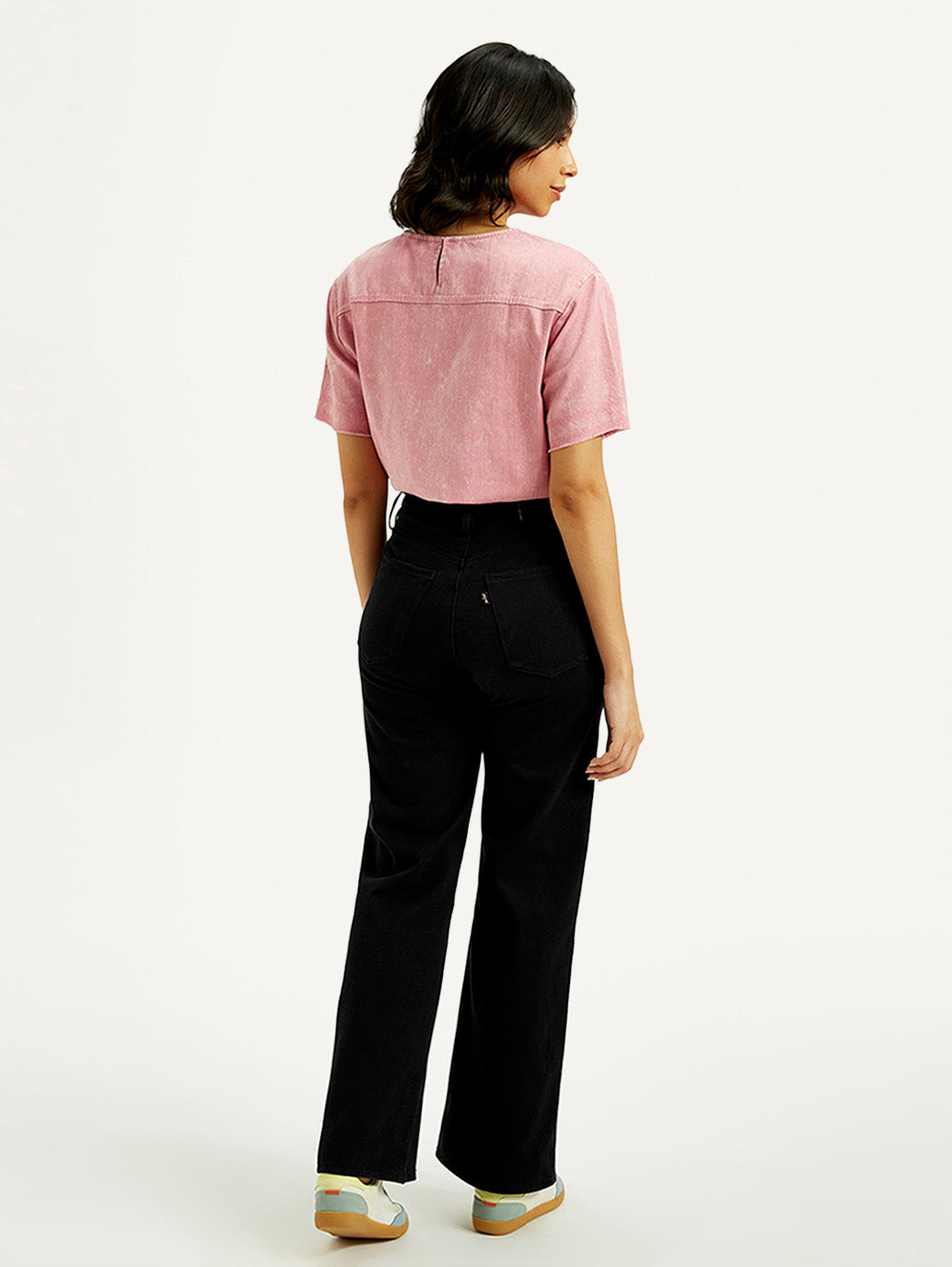 Women's Redloop Black Ribcage Bell Bottom Wide Leg Fit High Rise Jeans