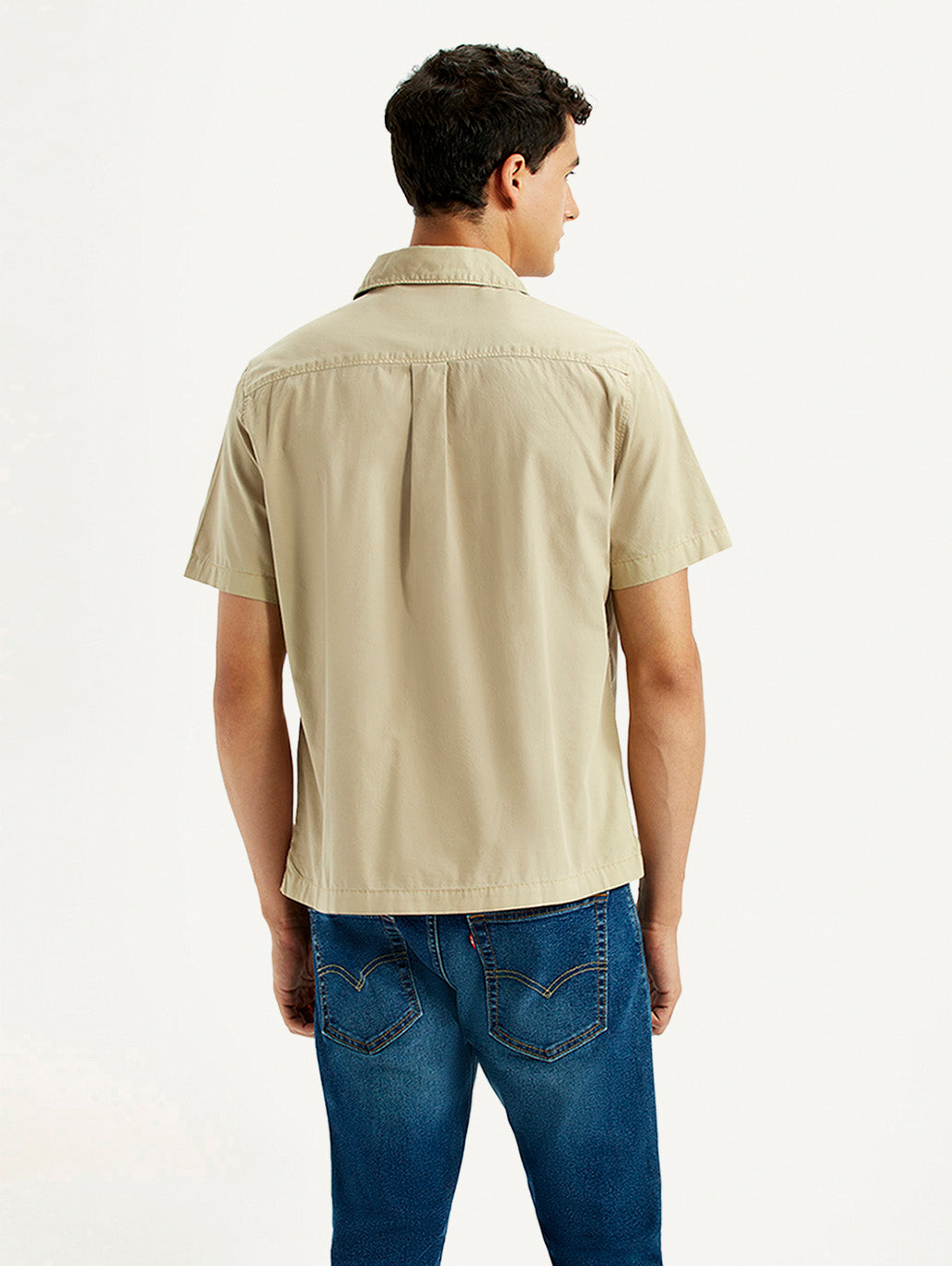Men's Solid Overdyed Beige Relaxed Fit Resort Collar Shirt