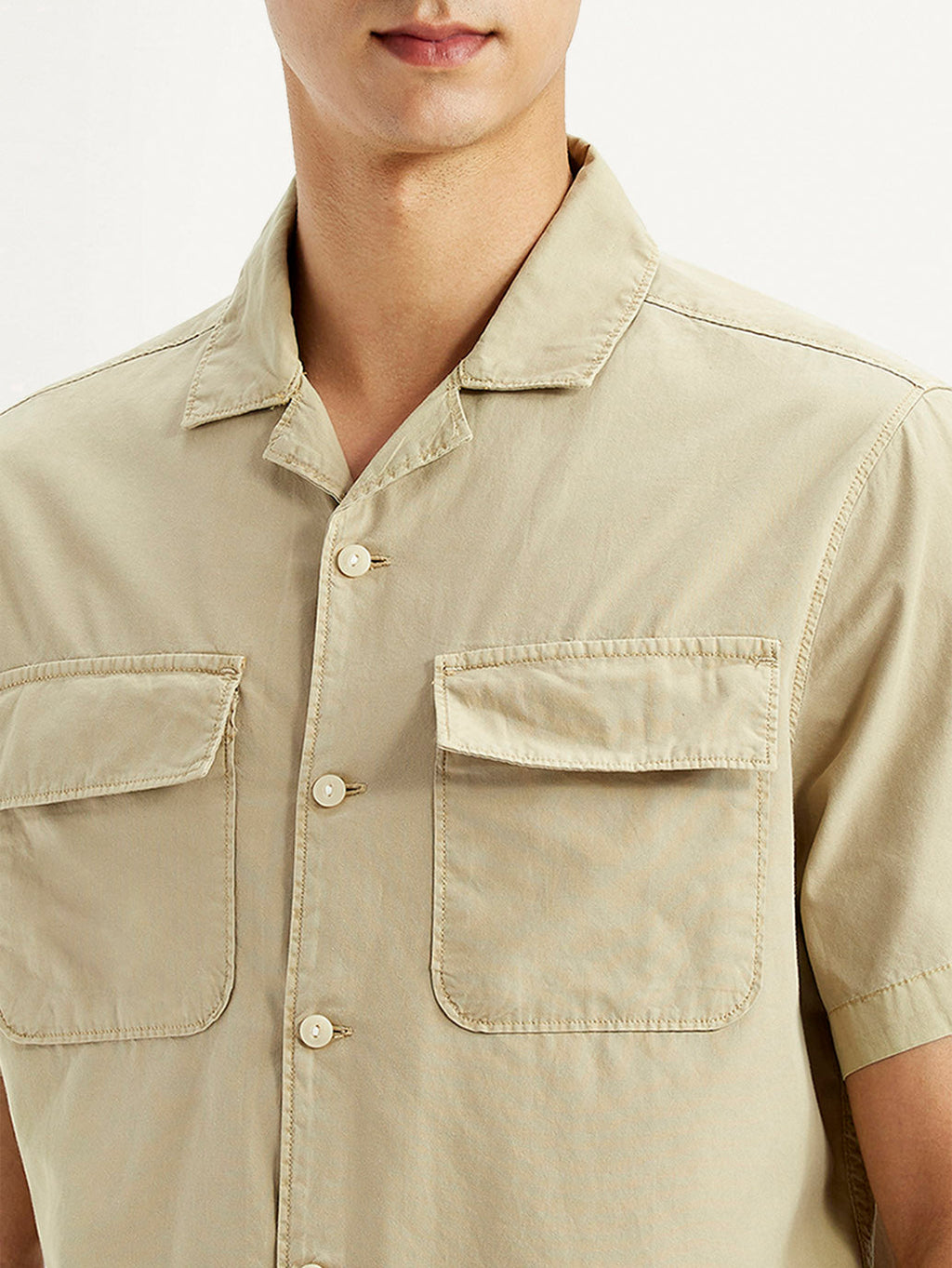 Men's Solid Overdyed Beige Relaxed Fit Resort Collar Shirt