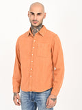 Men's Solid Orange Spread Collar Shirt