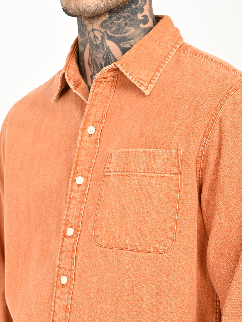 Men's Solid Orange Spread Collar Shirt