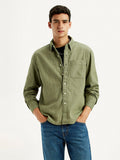 Men's Solid Olive Spread Collar Shirt