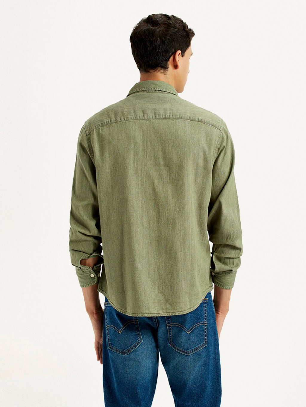 Men's Solid Olive Spread Collar Shirt