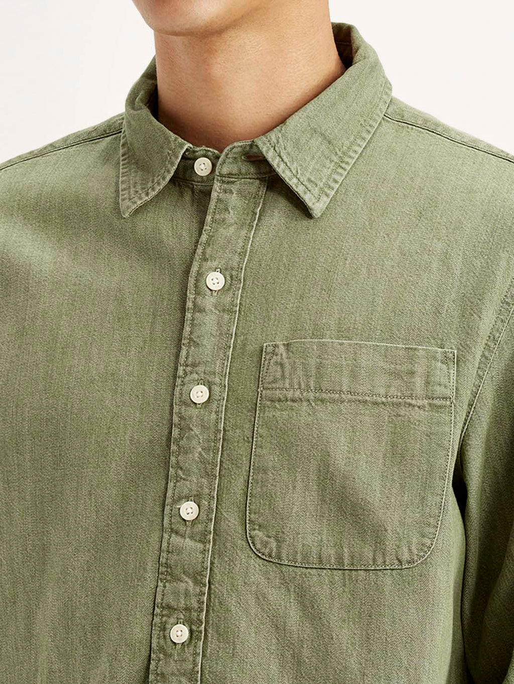 Men's Solid Olive Spread Collar Shirt