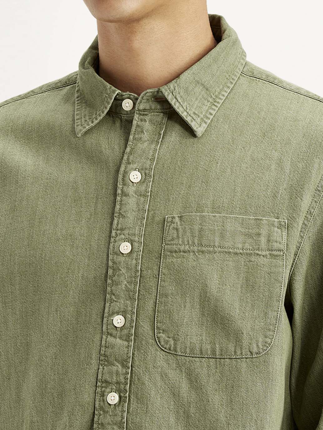 Men's Solid Olive Spread Collar Shirt