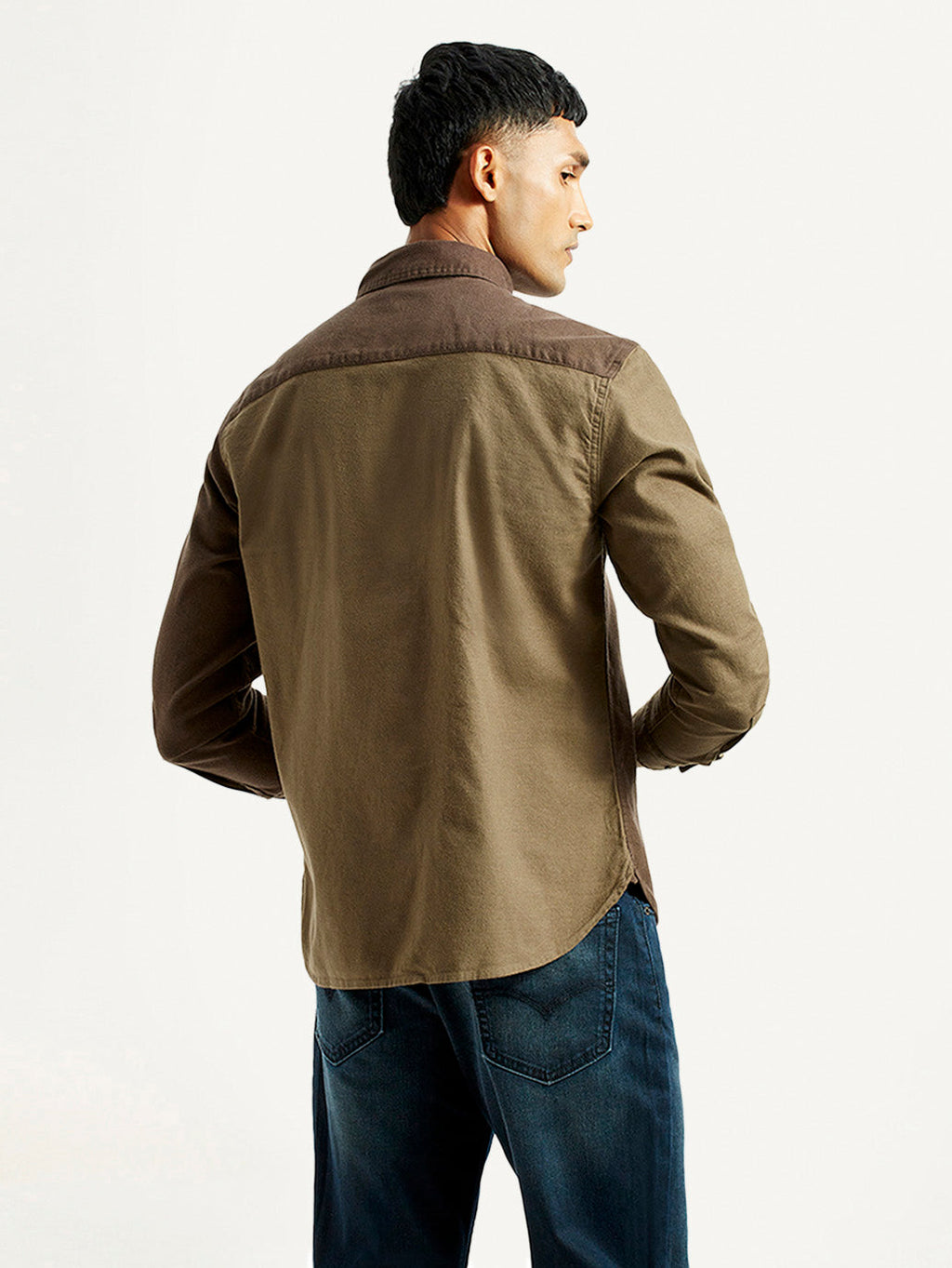 Men's Colorblock Spread Collar Flannel Shirt