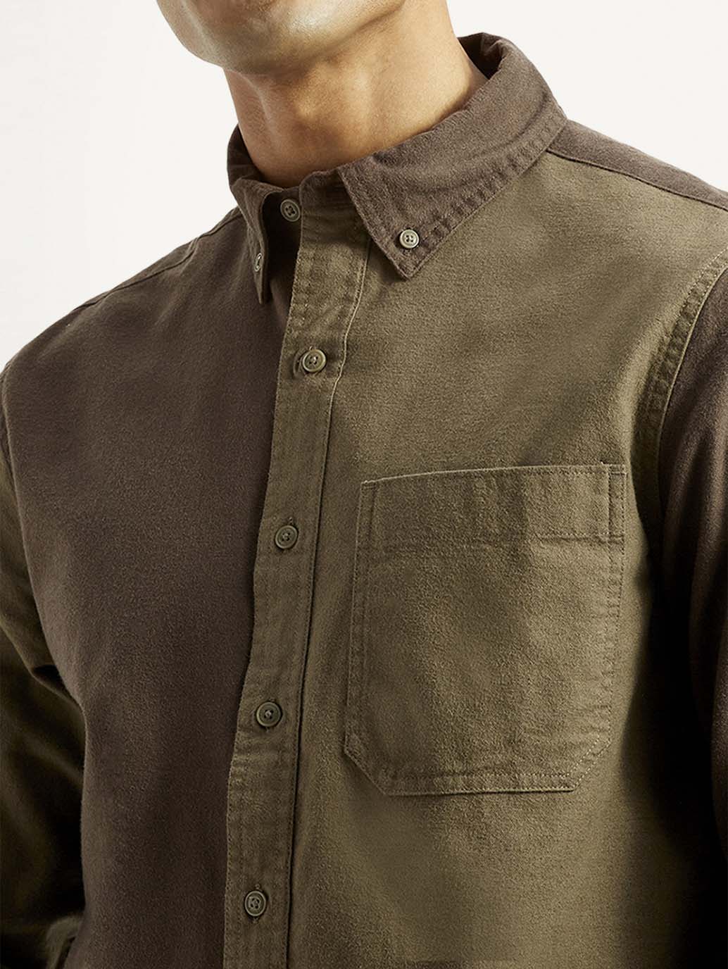 Men's Colorblock Spread Collar Flannel Shirt