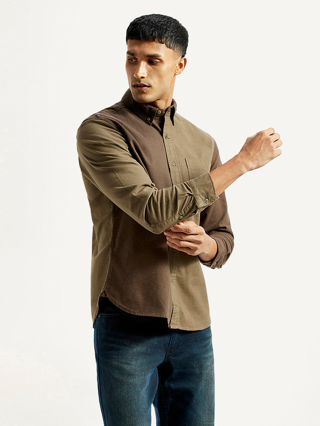 Men's Colorblock Spread Collar Flannel Shirt