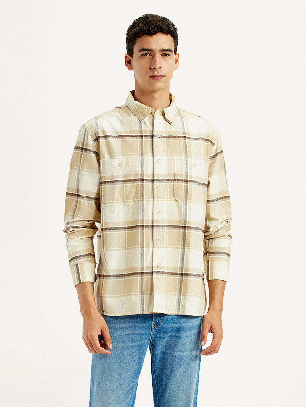 Men's Checkered Beige Flannel Shirt