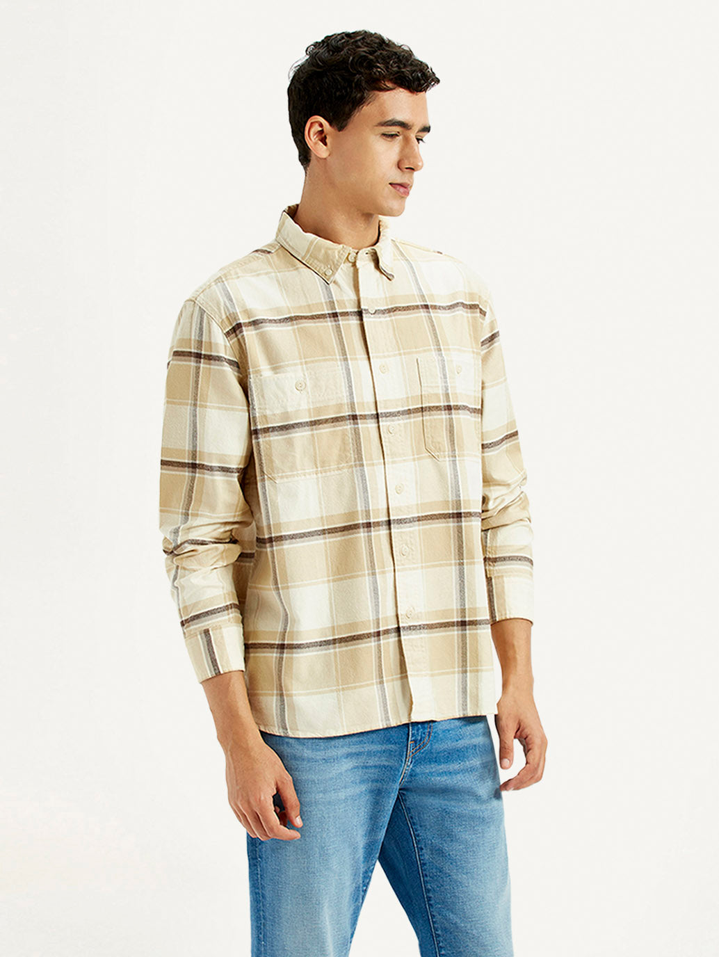 Men's Checkered Beige Flannel Shirt