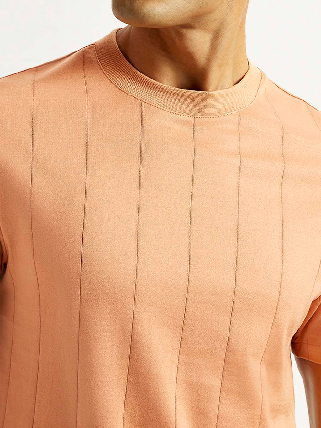 Men's Striped Peach Crew Neck T-shirt