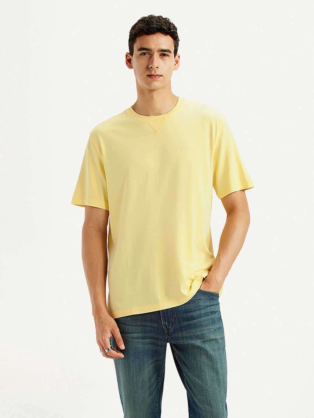 Men's Solid Overdyed Yellow Crew Neck T-shirt
