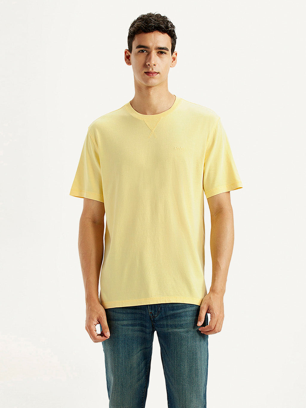 Men's Solid Overdyed Yellow Crew Neck T-shirt