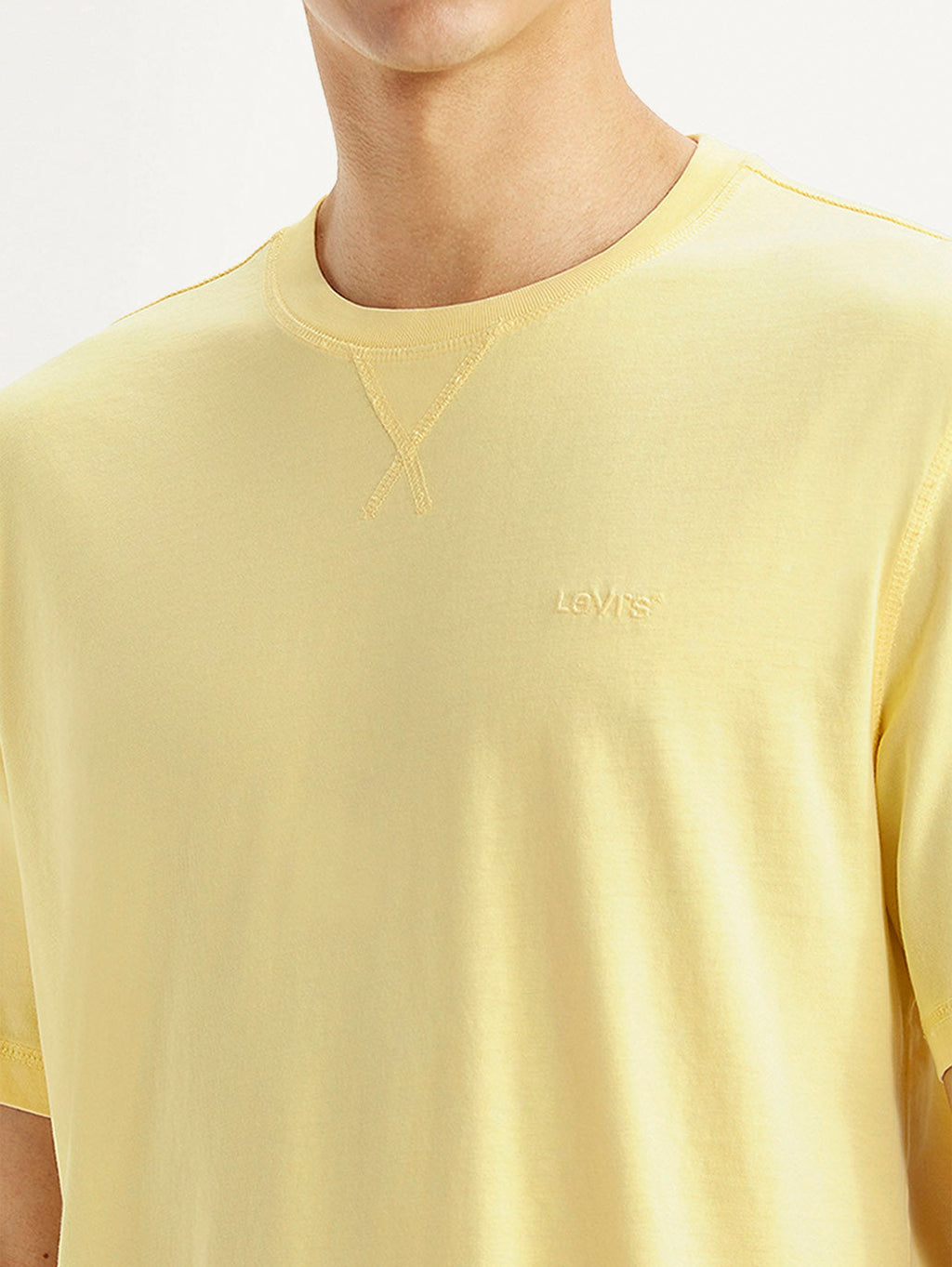 Men's Solid Overdyed Yellow Crew Neck T-shirt