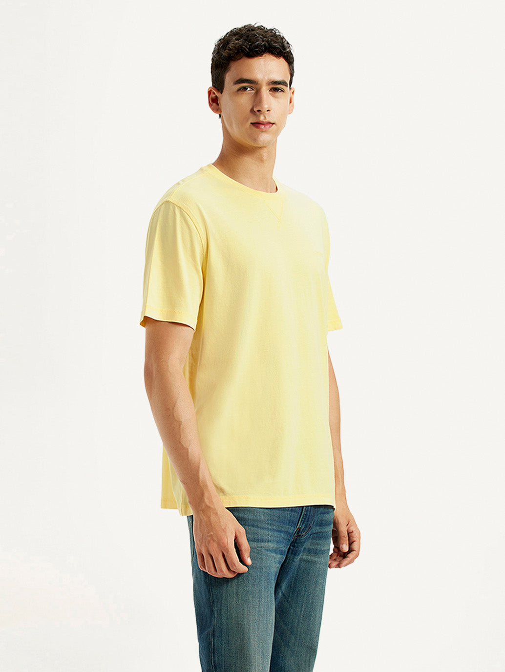 Men's Solid Overdyed Yellow Crew Neck T-shirt