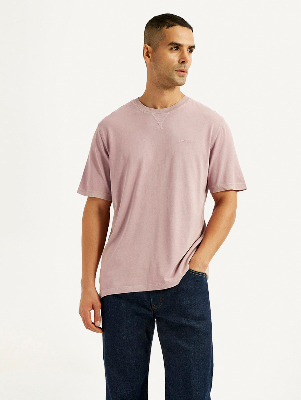 Men's Overdyed Solid Mauve Crew Neck T-shirt