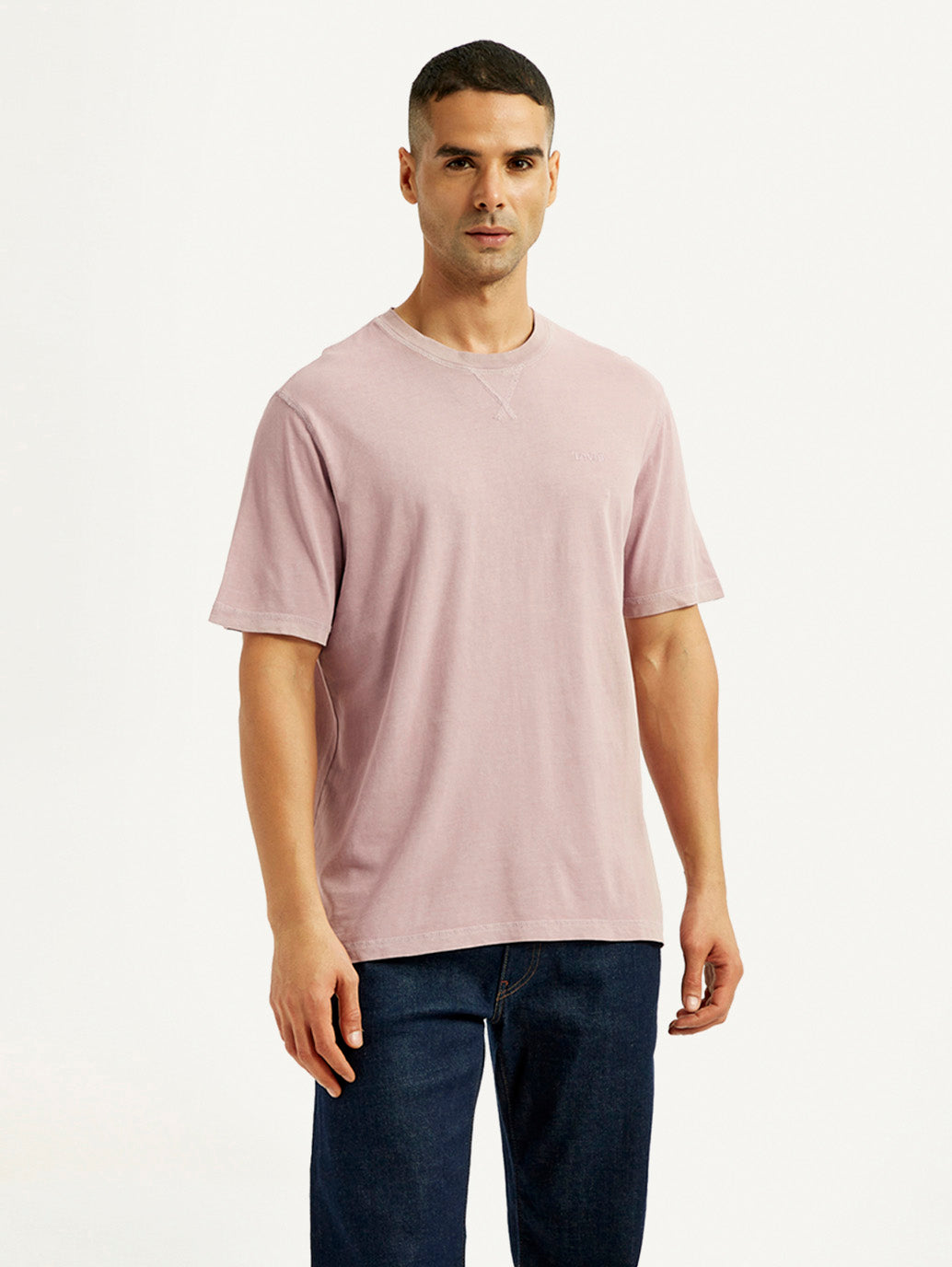Men's Overdyed Solid Mauve Crew Neck T-shirt