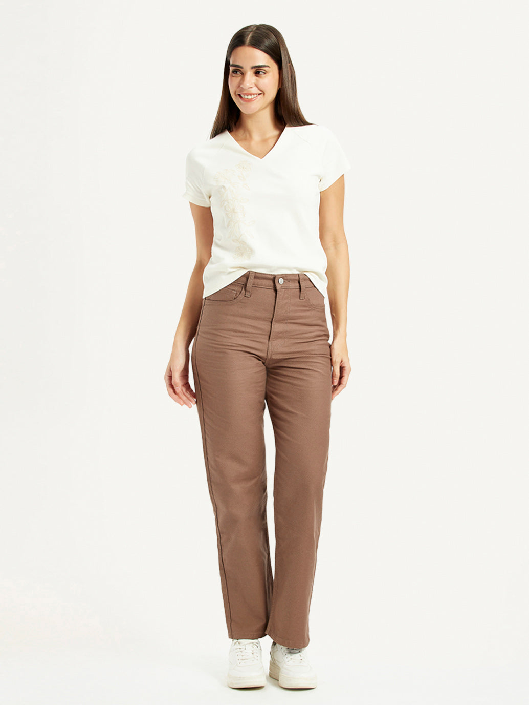 Women's Brown Ribcage Straight Fit High Rise Jeans