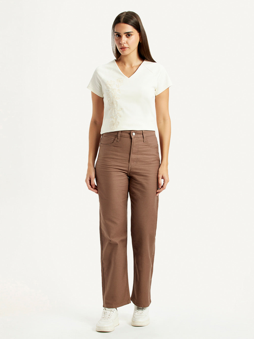 Women's Brown Ribcage Straight Fit High Rise Jeans
