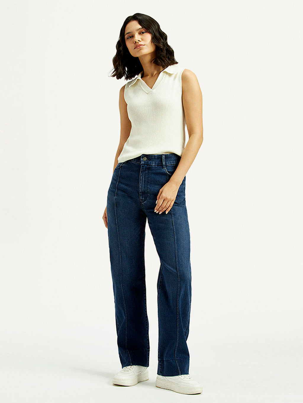 Women's Redloop Dark Blue Ribcage Straight Fit High Rise Jeans